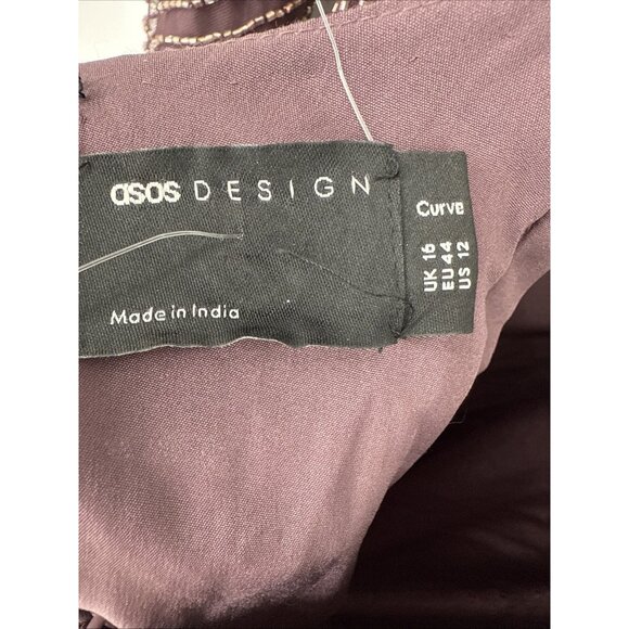 ASOS DESIGN Size 12 Mauve Purple gold linear embellished batwing midi dress - Picture 14 of 15